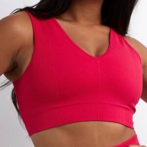 Vibrant Pink-Red Ribbed Sports Bra